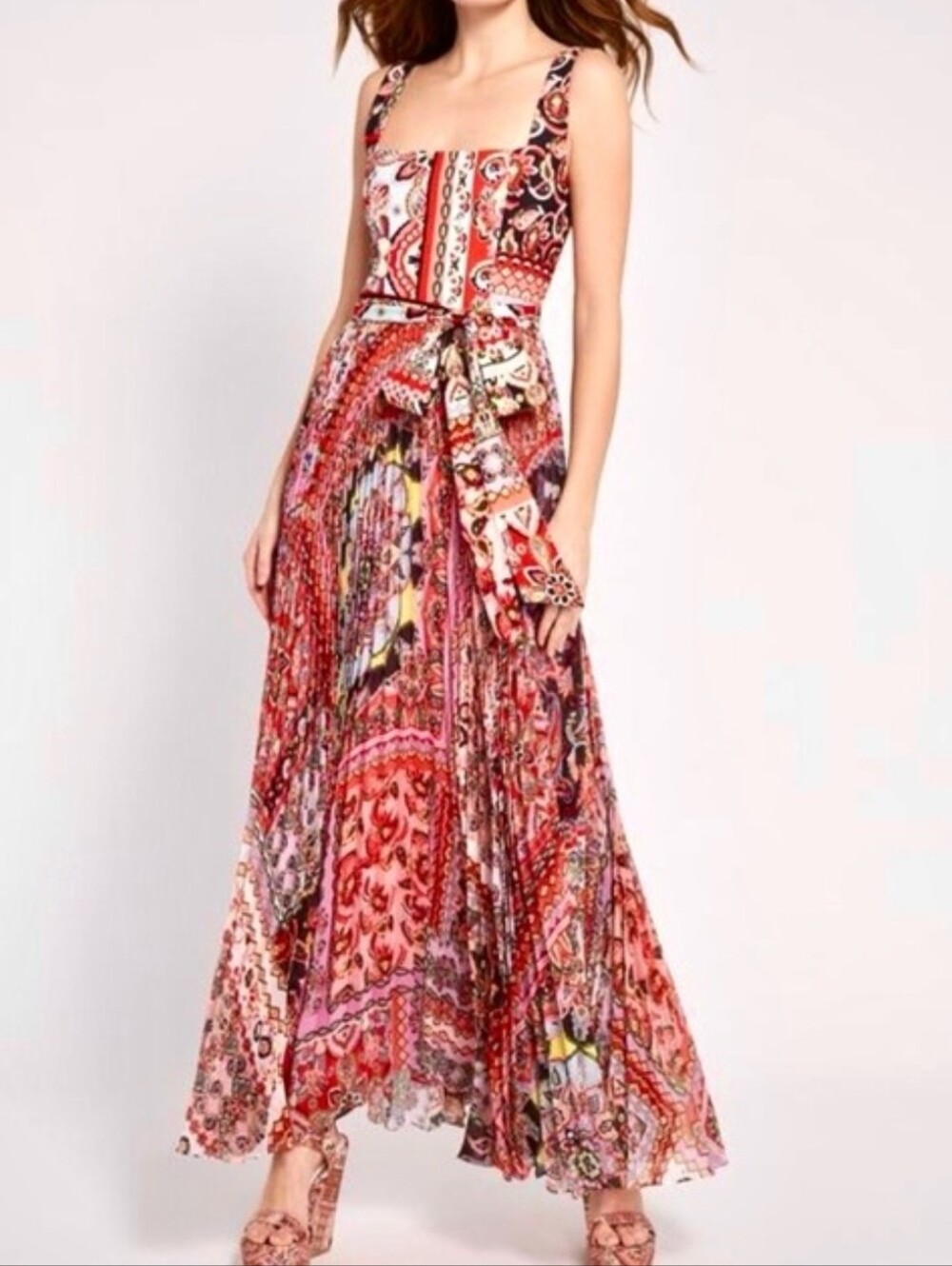 Alice + Olivia Deonna Pleated Tie-waist Wedding Guest Dress Sz 4 - Picture 5 of 16